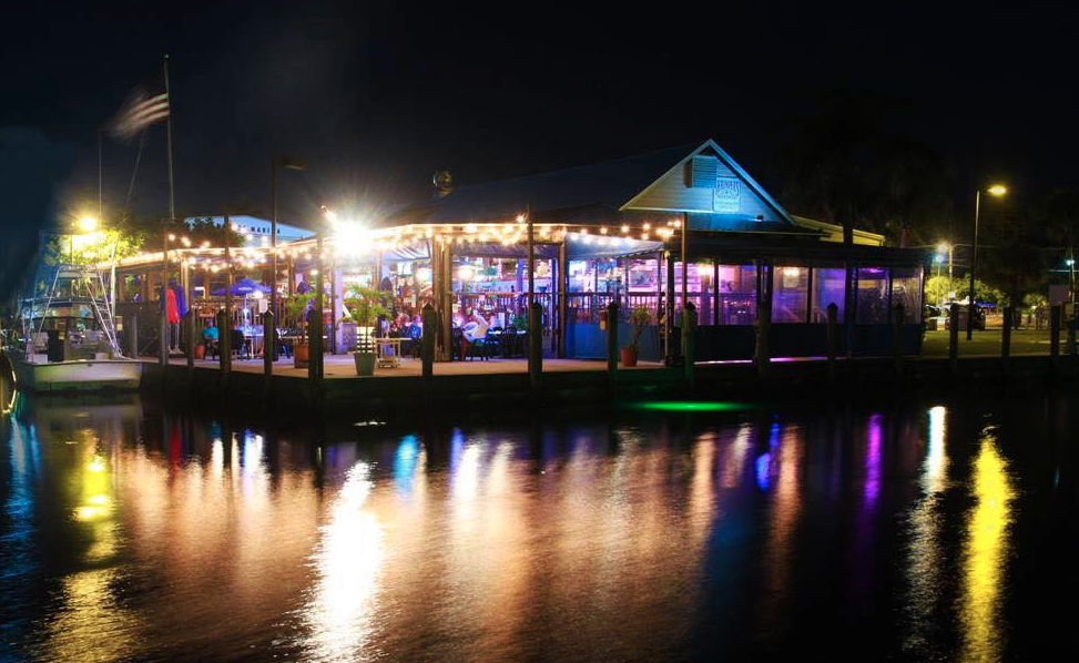 Shrimpers at night on the water