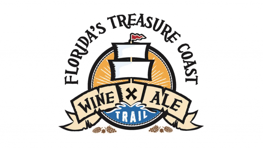 The Treasure Coast Wine & Ale Trail Logo with a pirate ship sailing on the ocean in front of the sun