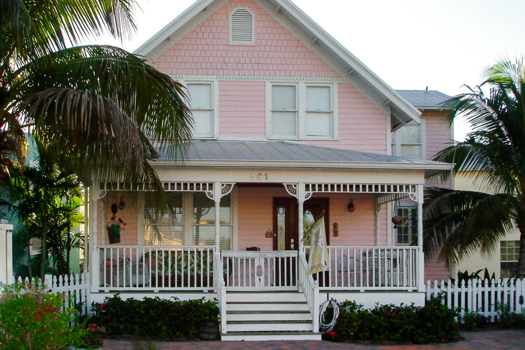 pink two story house