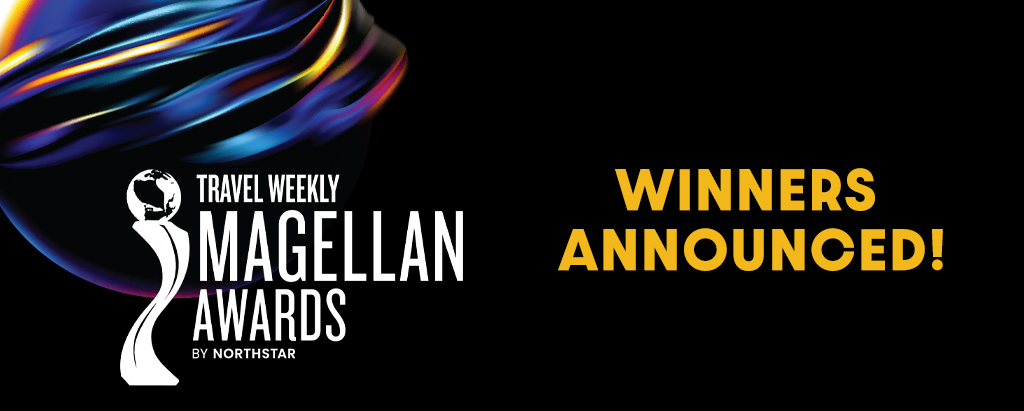 Black graphic with the Travel Weekly Magellan Awards logo and trophy that says "Winners Announced" in gold text.