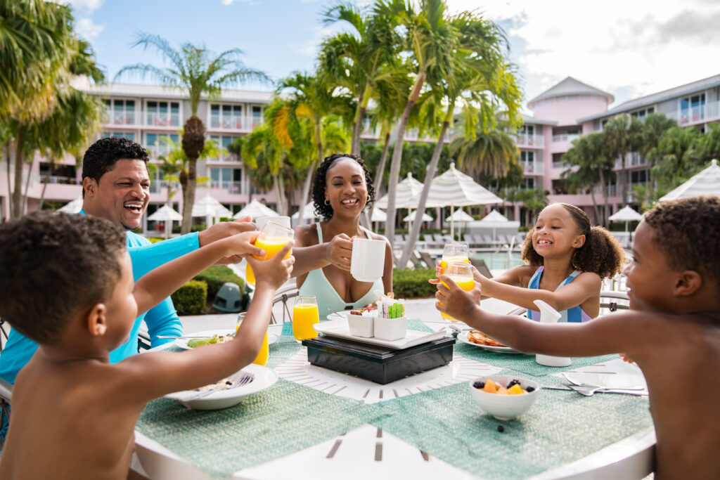 Mom and her family enjoying breakfast at the Marriott 